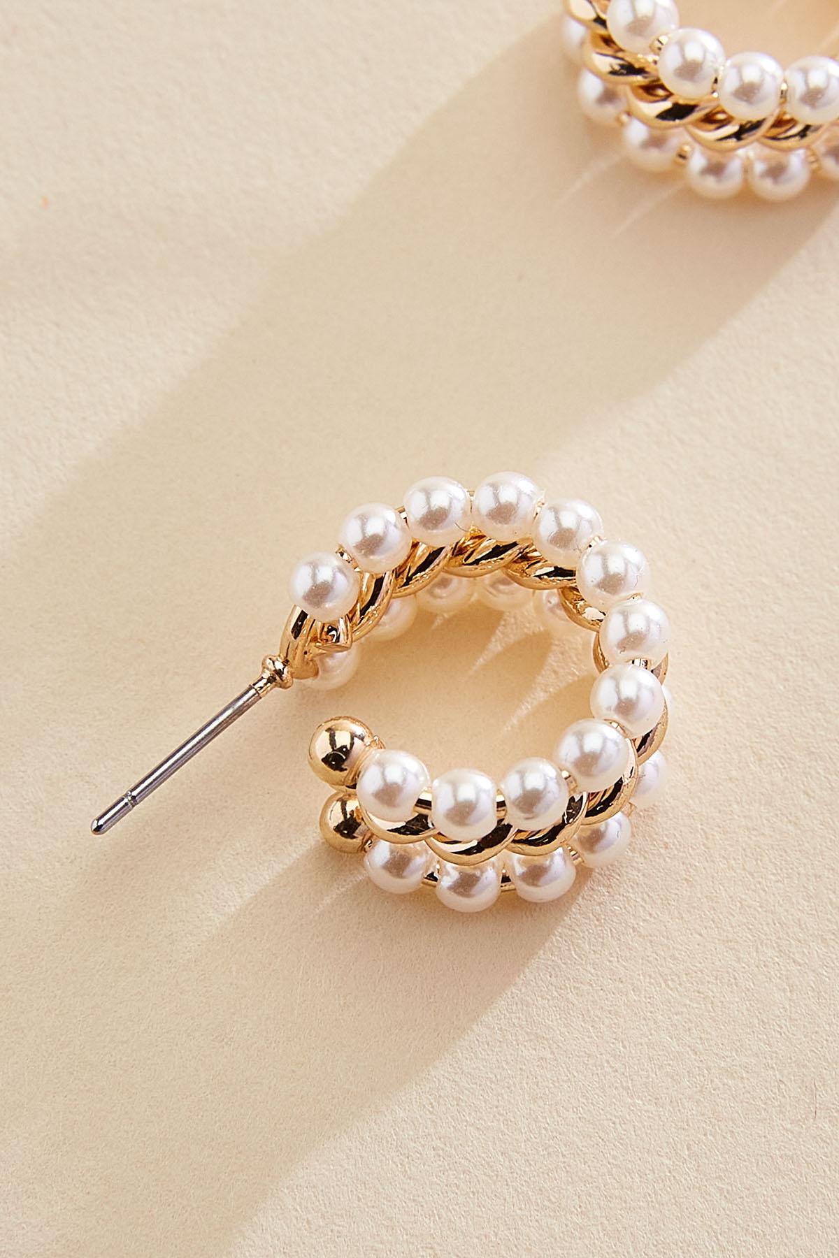 twisted gold pearl huggie hoop earrings Versona Jewelry