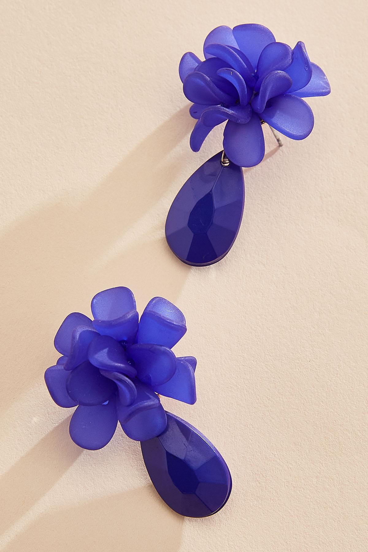 blue lucite floral tear dangly earrings Versona Jewelry