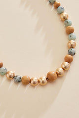 wood gold ball beaded necklace Versona Jewelry