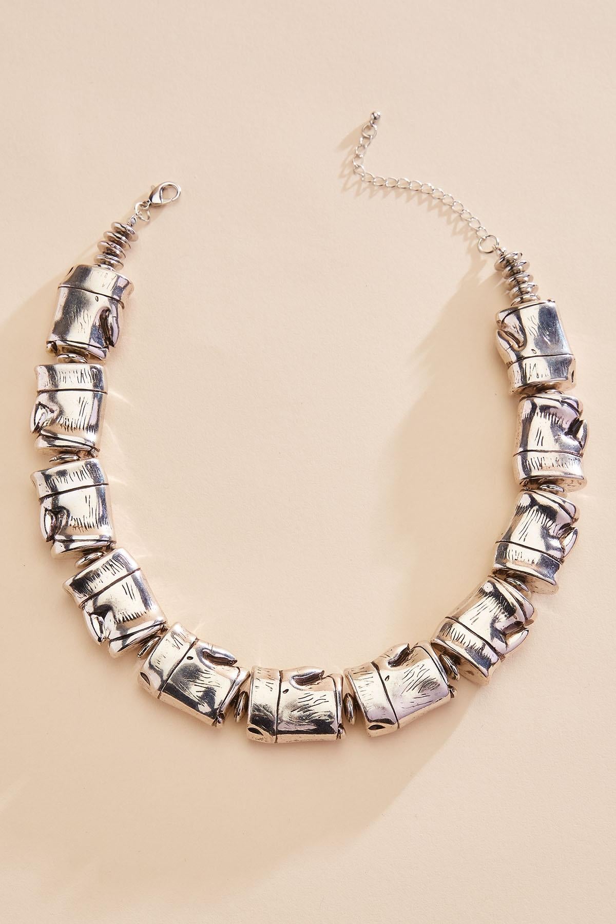 silver bamboo statement necklace Versona Jewelry