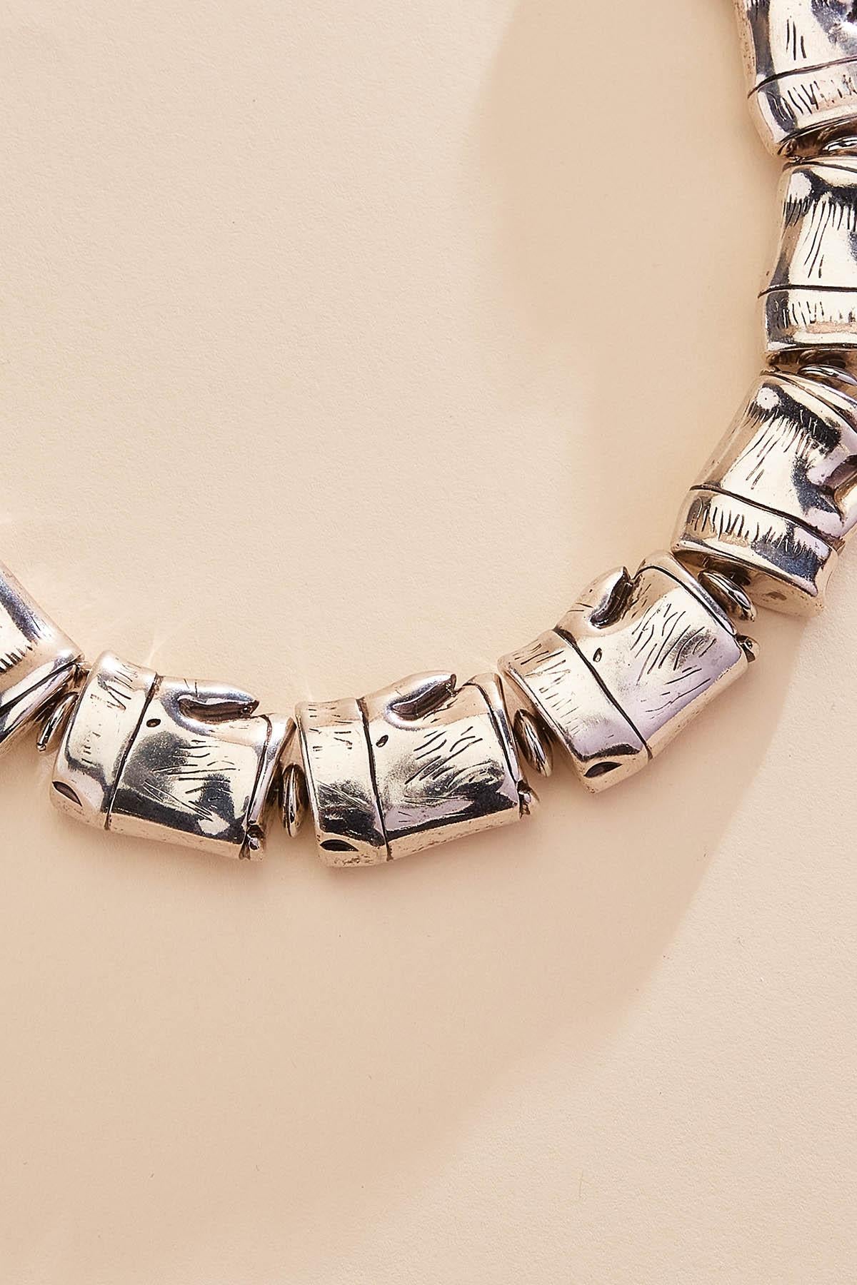 silver bamboo statement necklace Versona Jewelry