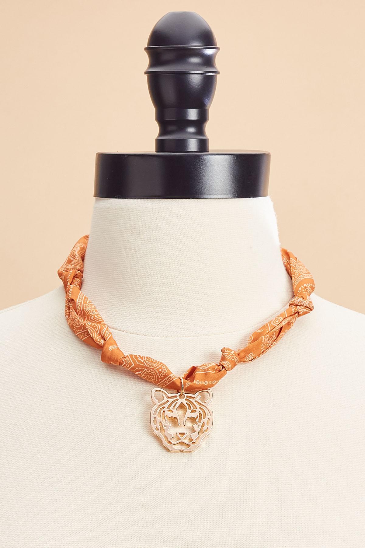 tiger printed scarf chain necklace Versona Jewelry