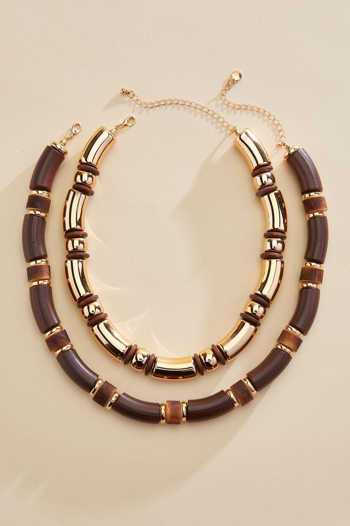 wood tube beaded necklace set Versona Jewelry