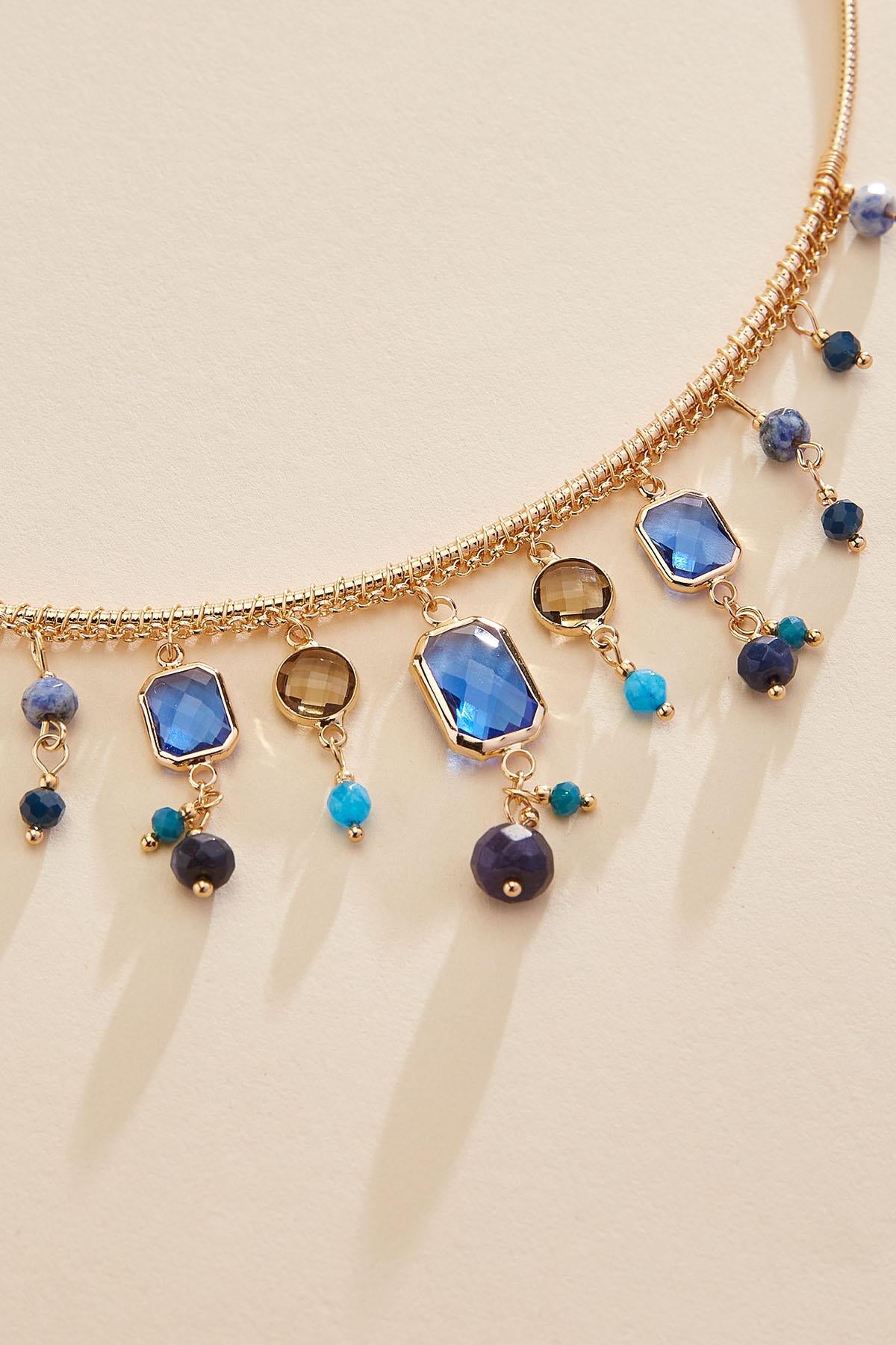 glass charm gold collar necklace Versona Jewelry
