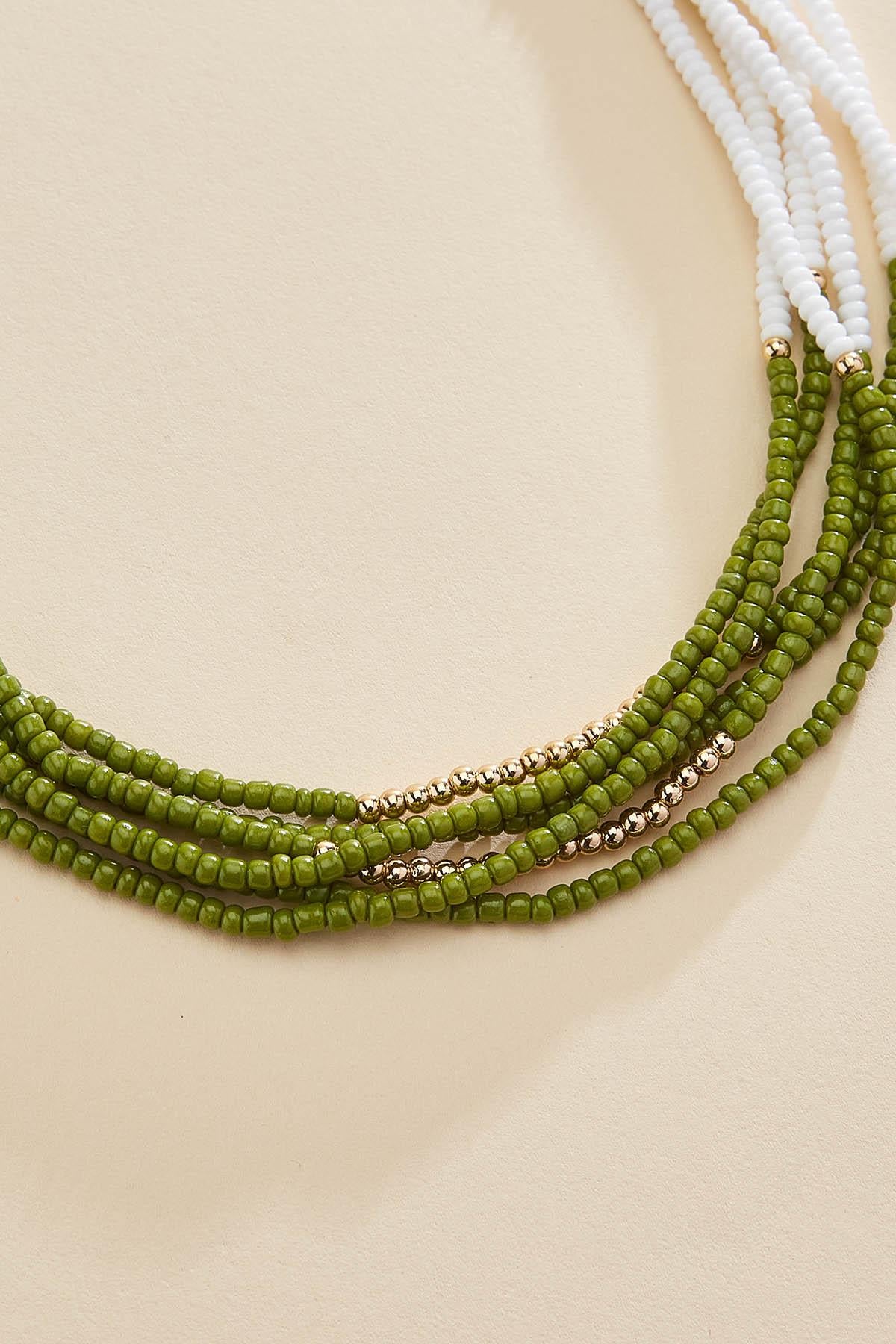 white green seed bead layered necklace Versona Jewelry