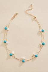 semi- precious turquoise pearl gold illusion necklace Versona Jewelry