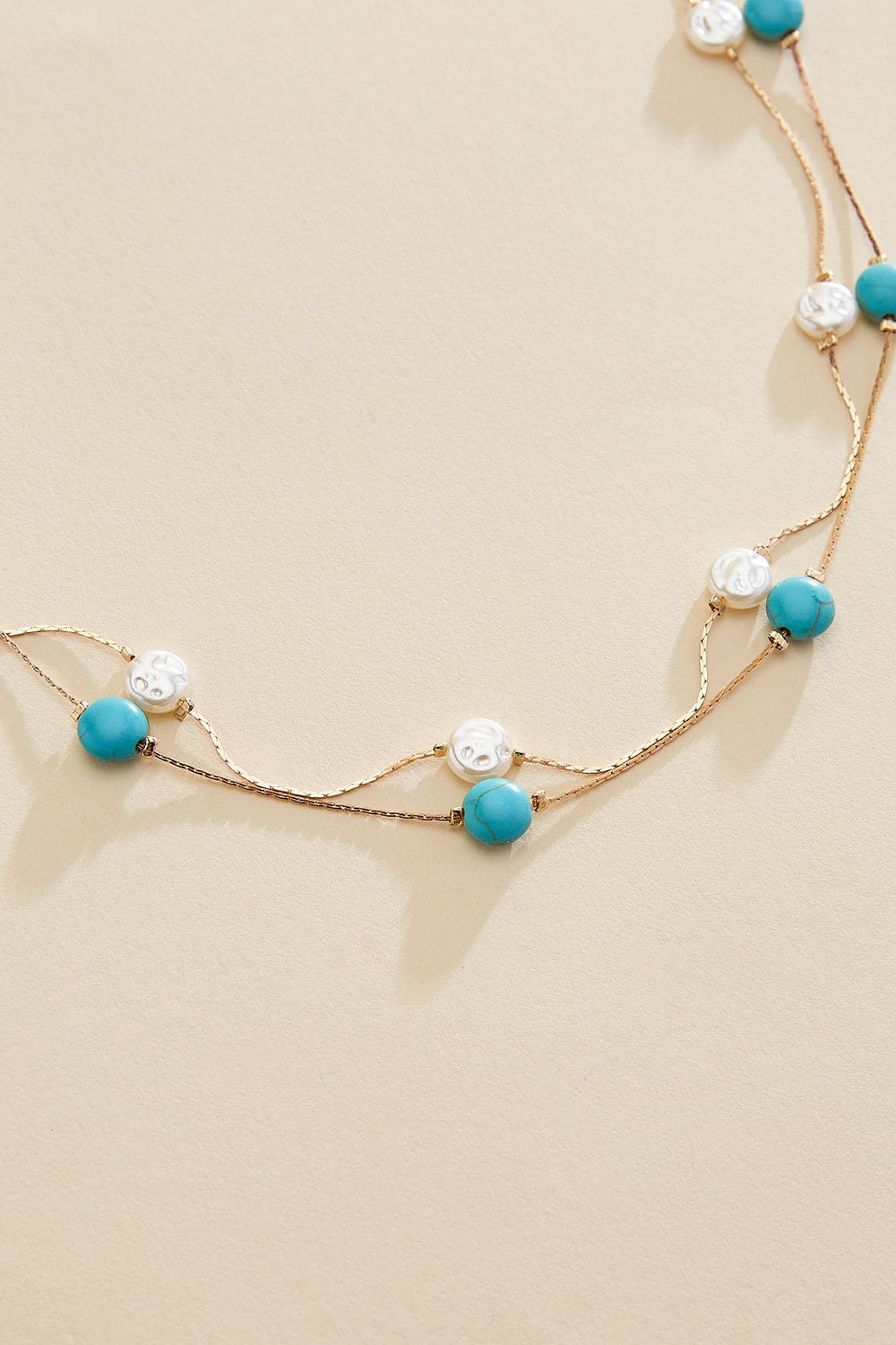 semi- precious turquoise pearl gold illusion necklace Versona Jewelry