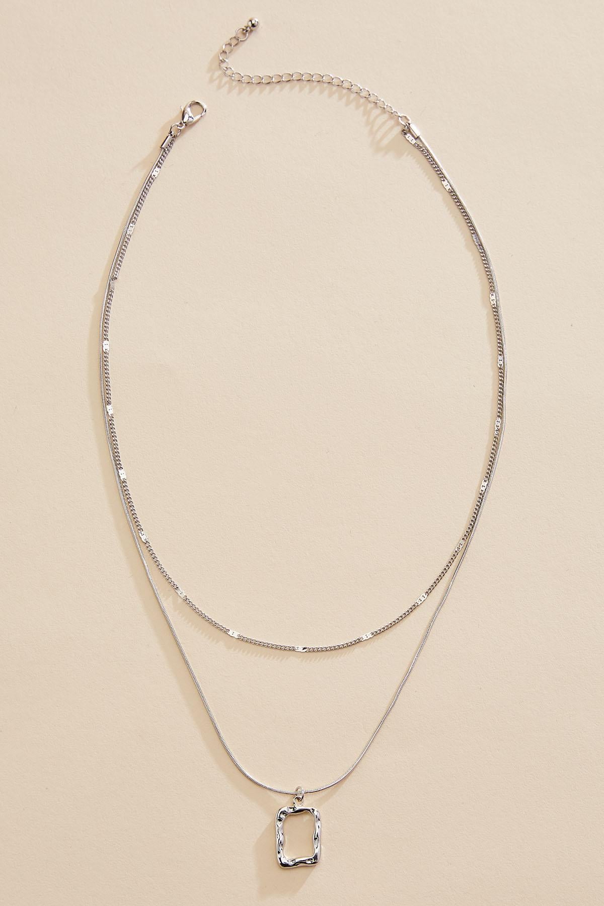 hammered silver rectangle layered necklace Versona Jewelry