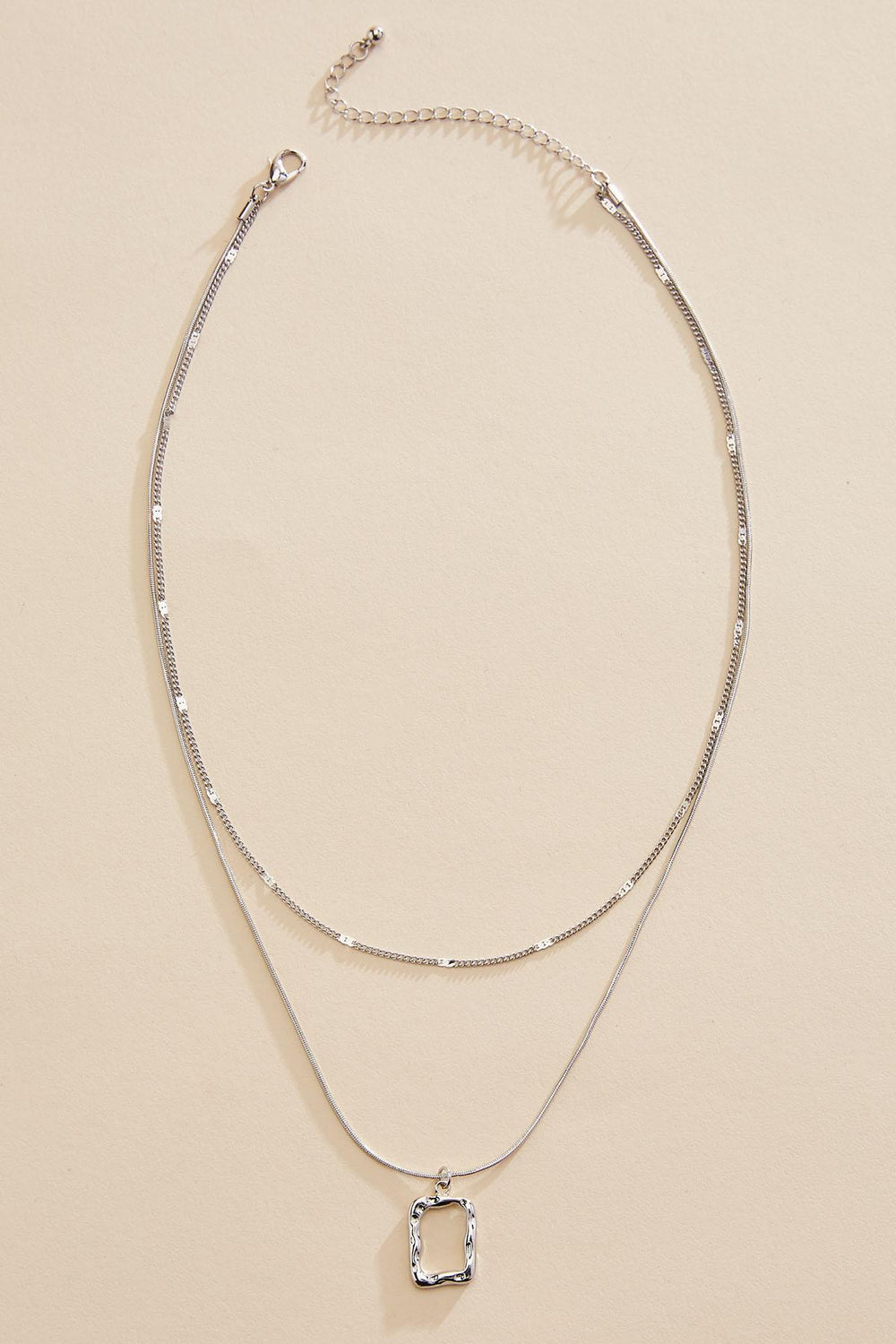 hammered silver rectangle layered necklace Versona Jewelry