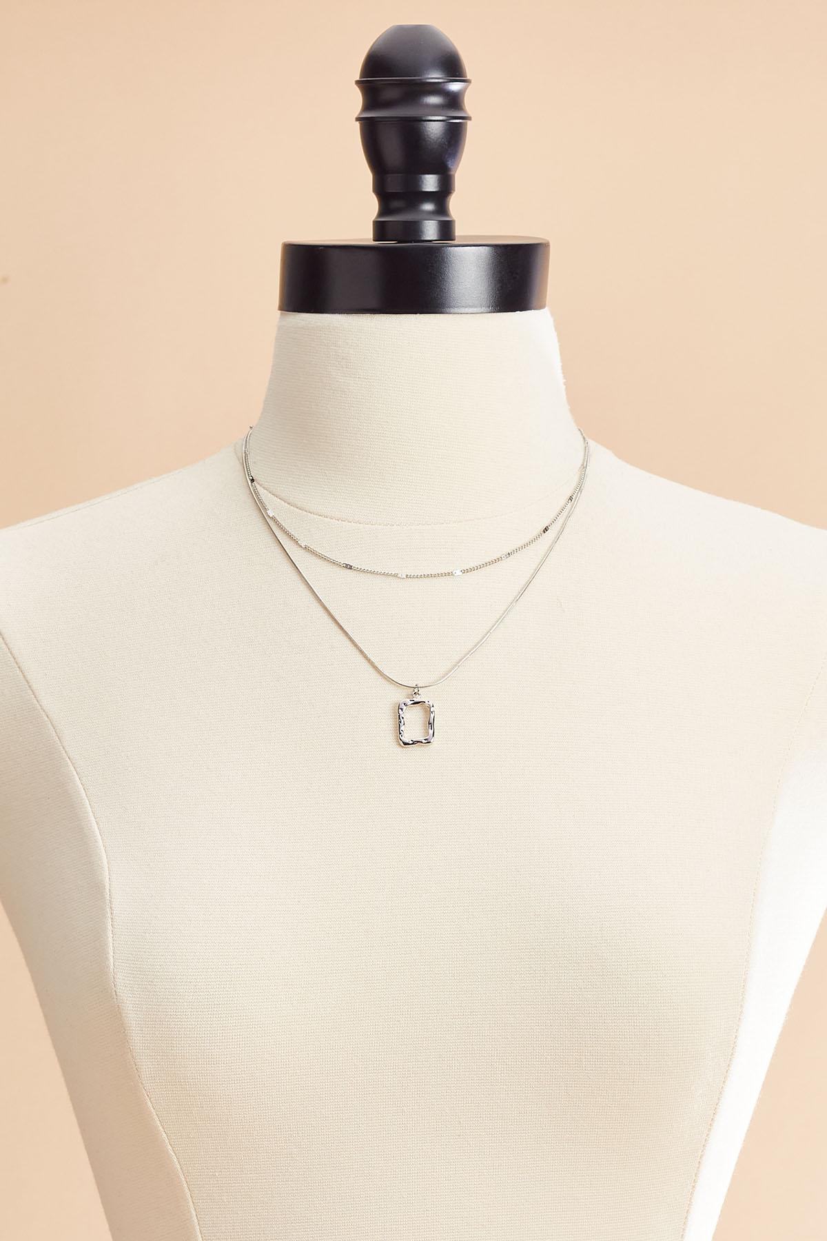 hammered silver rectangle layered necklace Versona Jewelry