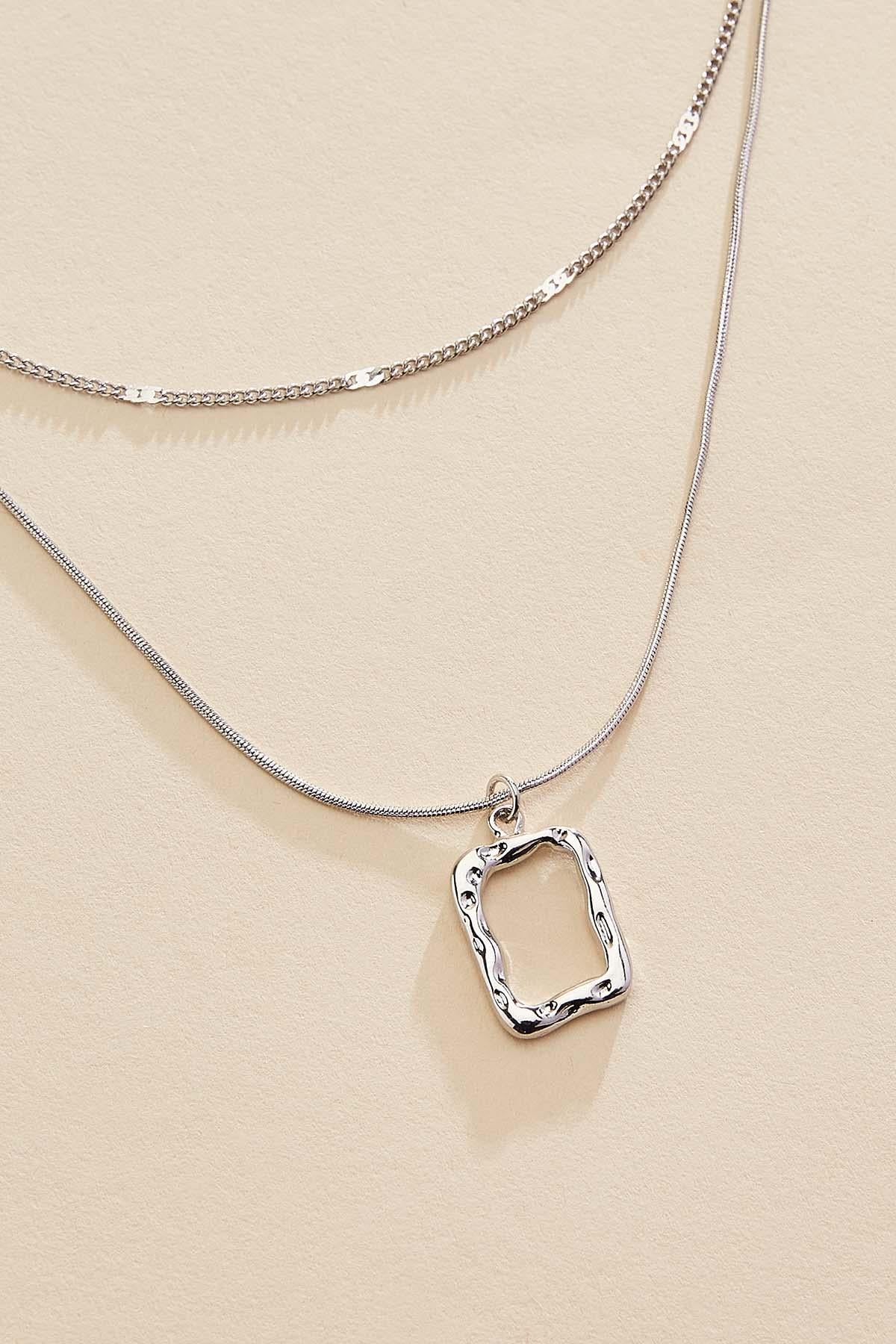 hammered silver rectangle layered necklace Versona Jewelry