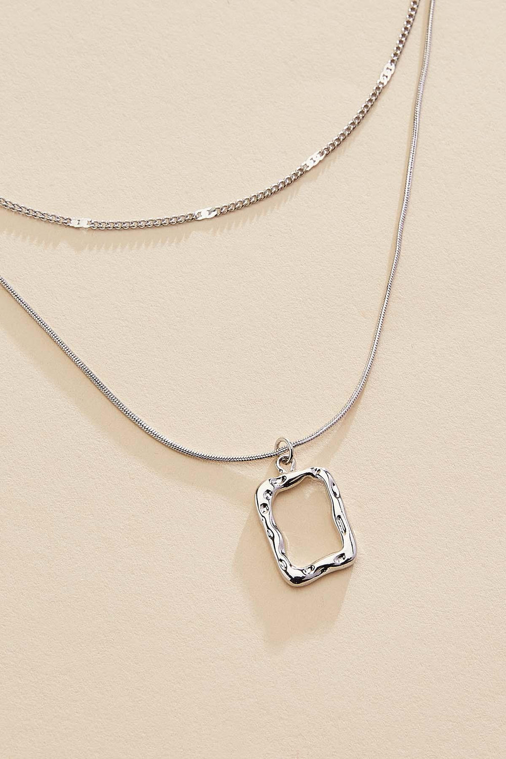 hammered silver rectangle layered necklace Versona Jewelry