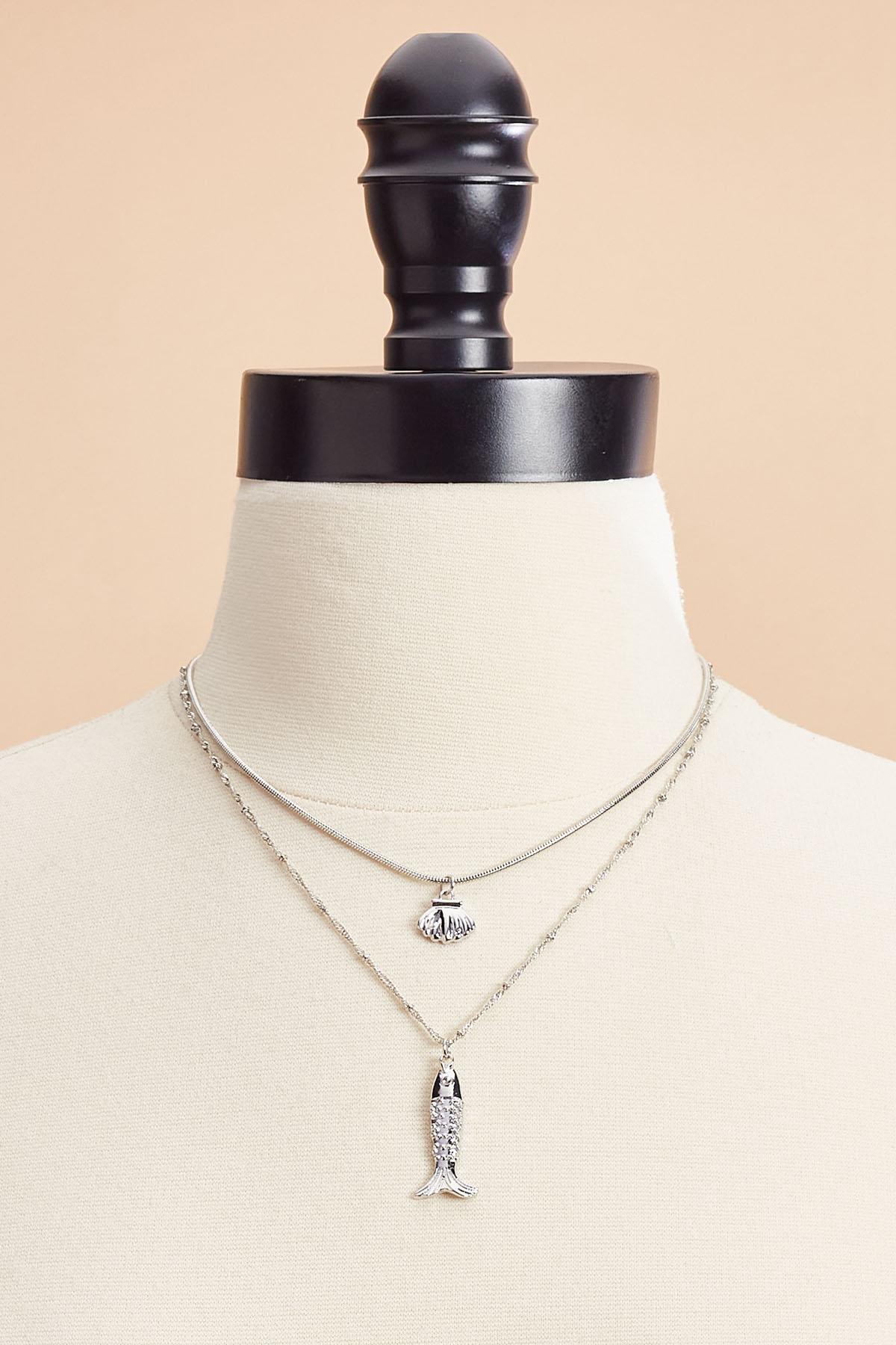 silver fish seashell layered necklace Versona Jewelry