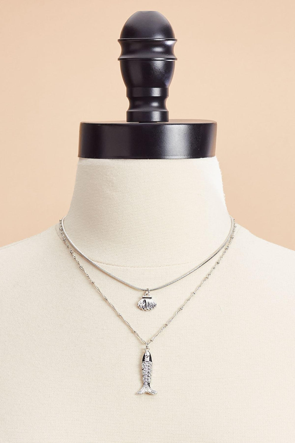 silver fish seashell layered necklace Versona Jewelry