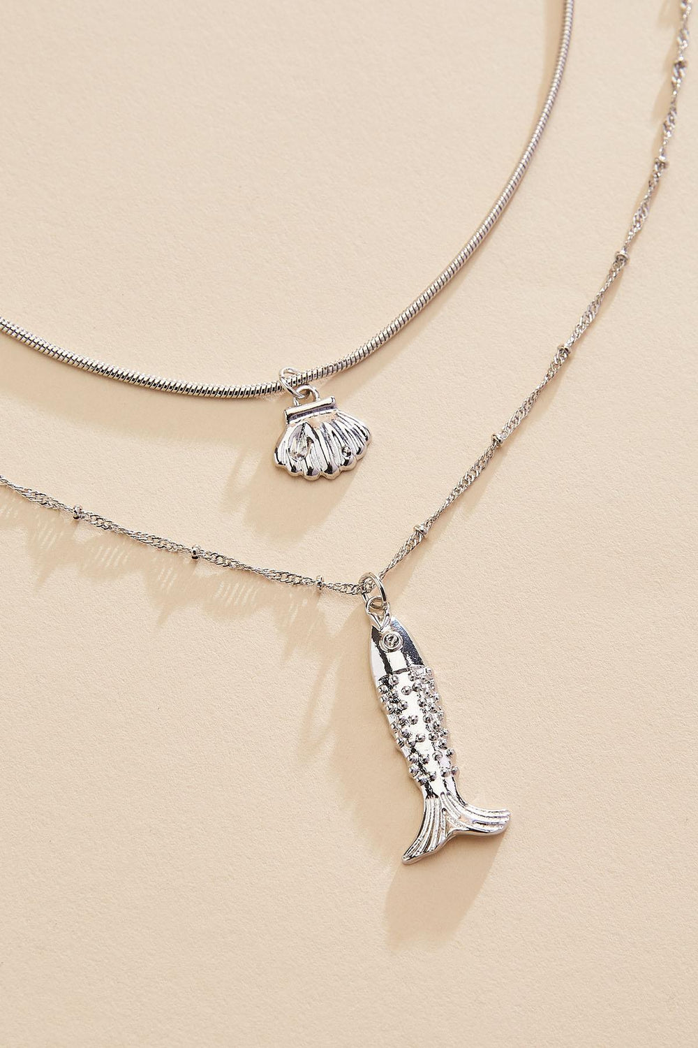 silver fish seashell layered necklace Versona Jewelry