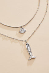 silver fish seashell layered necklace Versona Jewelry