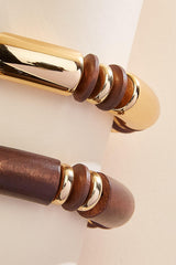 wood gold tube bead stretch bracelet set Versona Jewelry