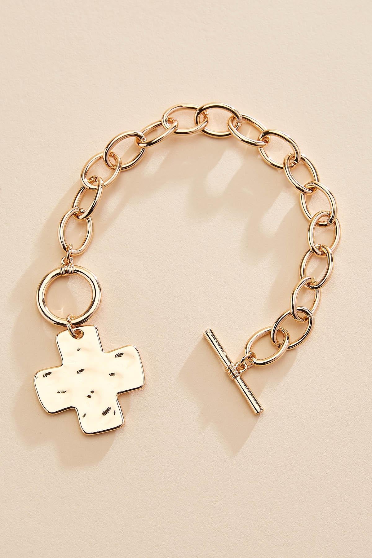 hammered gold cross chain bracelet Versona Jewelry