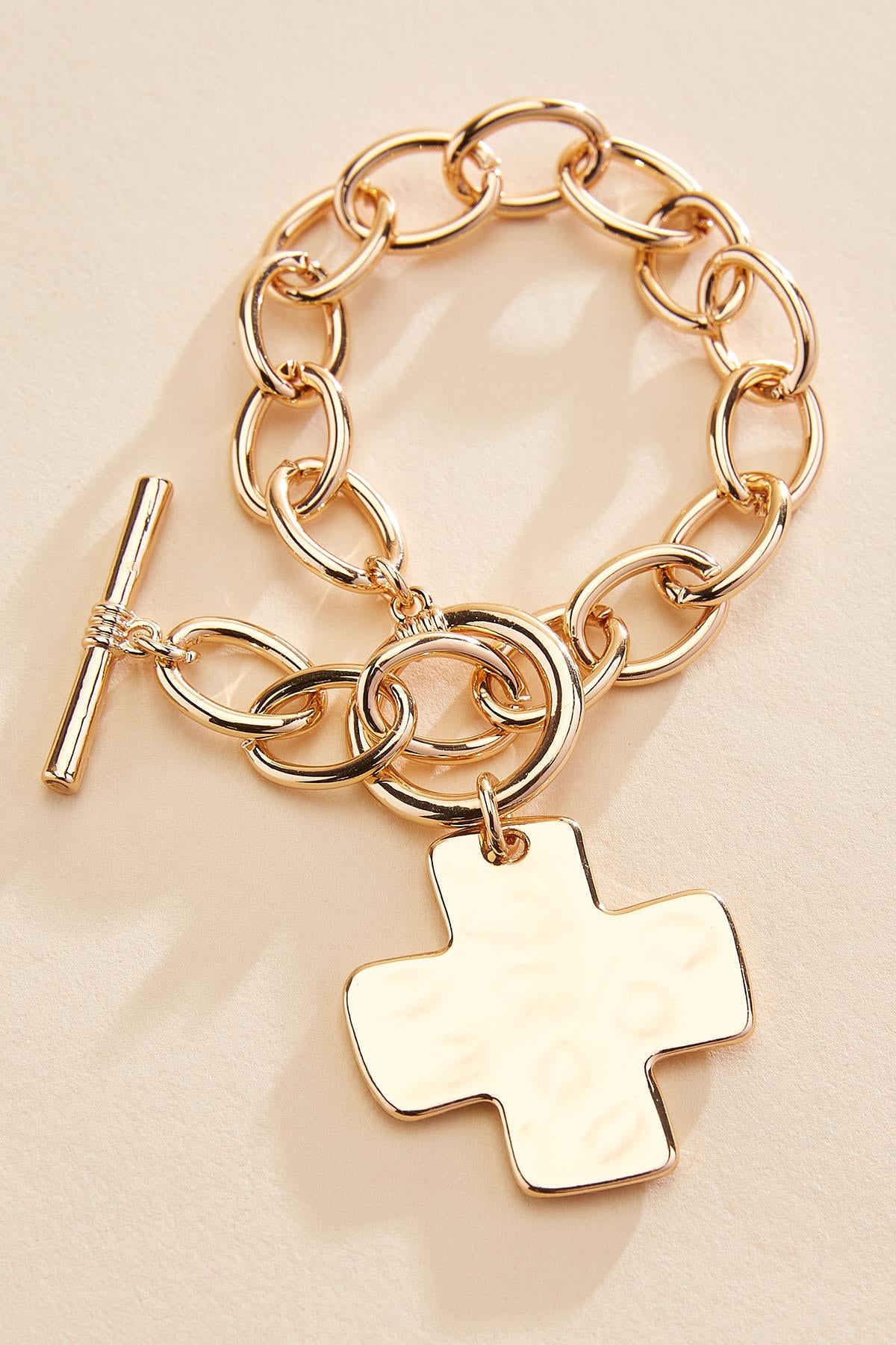 hammered gold cross chain bracelet Versona Jewelry
