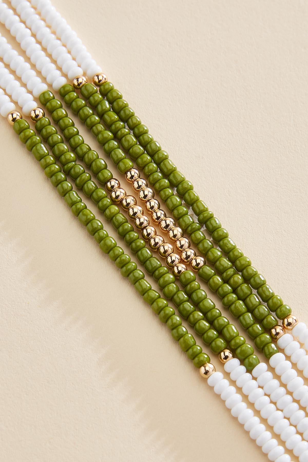 white green seed bead layered bracelet Versona Jewelry