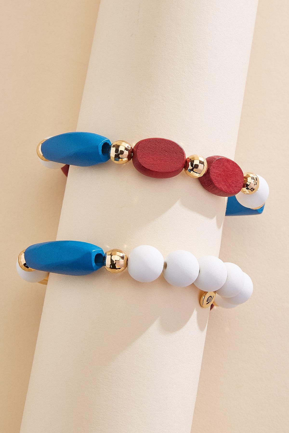 americana wood beaded bracelet set Versona Jewelry|Sale