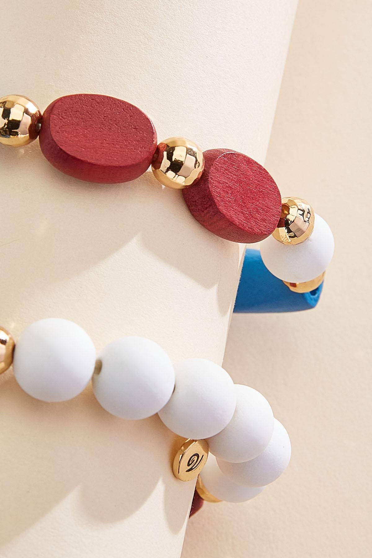 americana wood beaded bracelet set Versona Jewelry|Sale