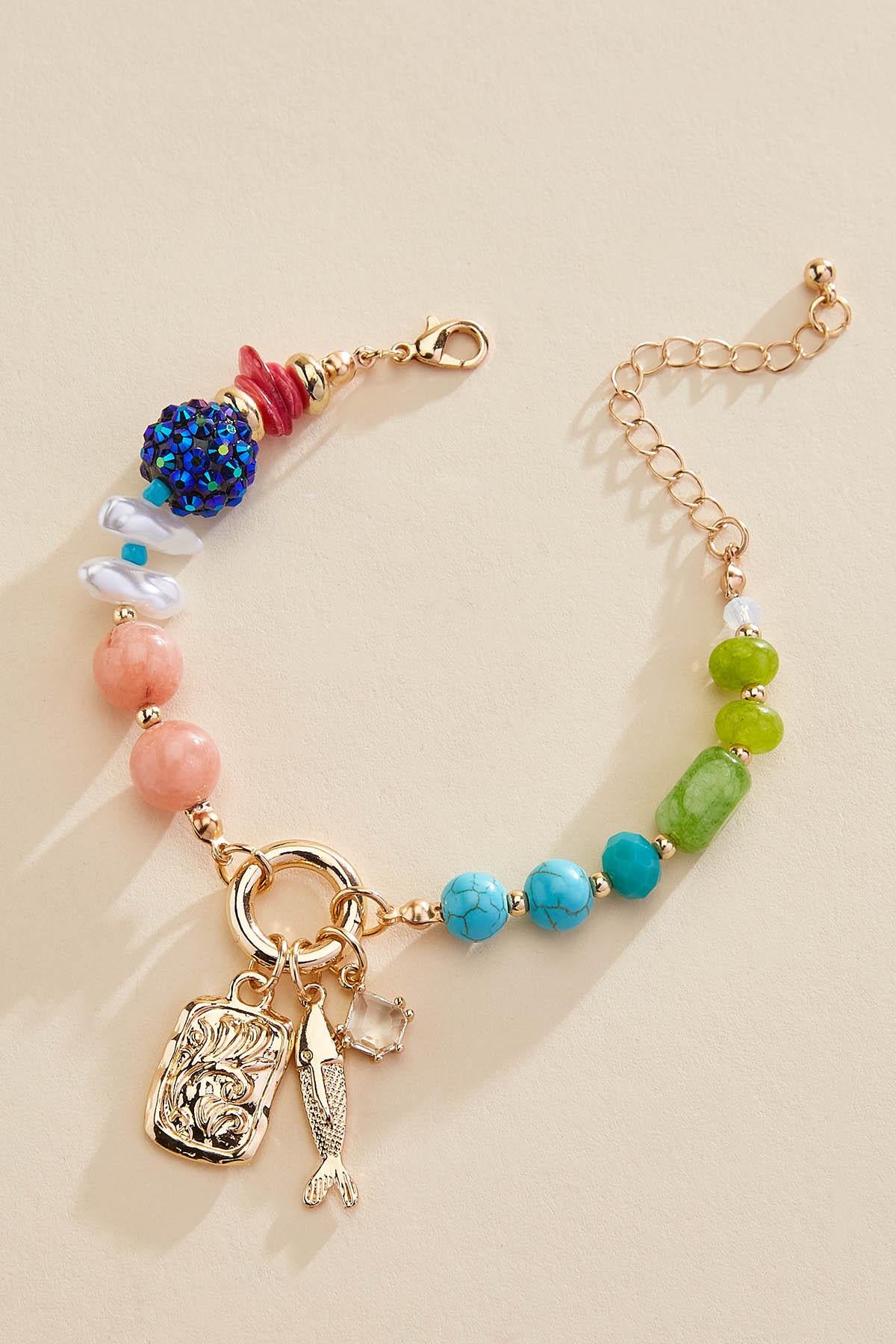 multicolor beaded fish charm bracelet Versona Jewelry