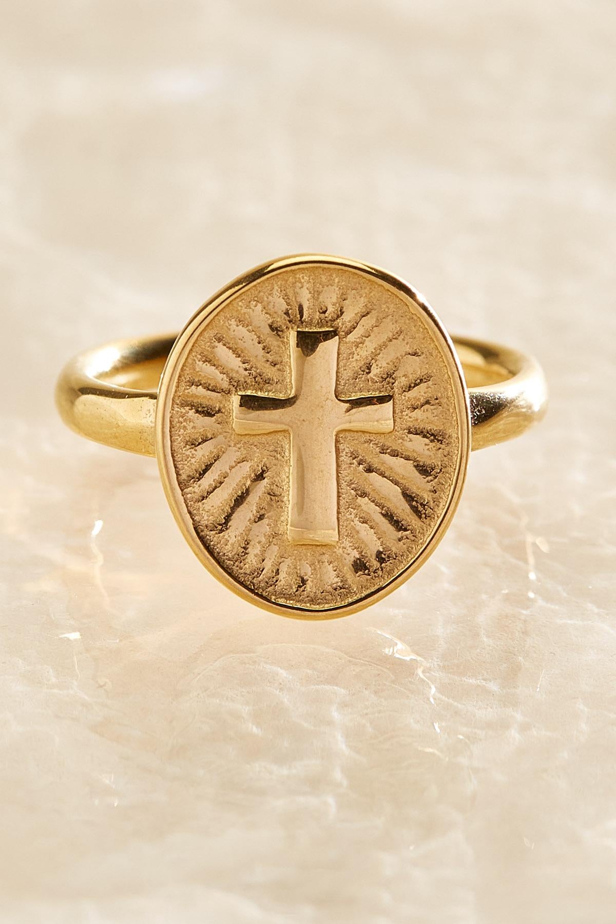 waterproof oval cross pinky ring Versona Jewelry