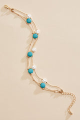 waterproof pearl turquoise illusion anklet Versona Jewelry