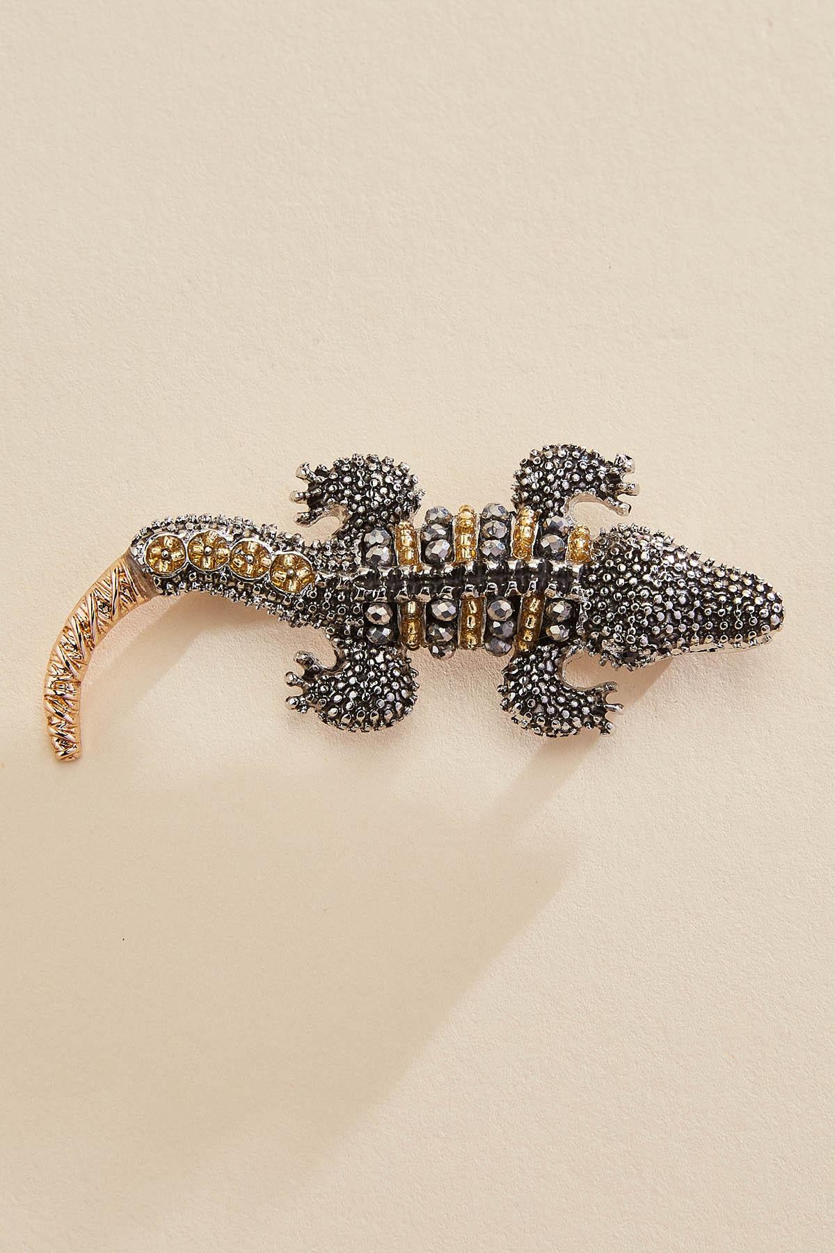 two tone embellished gator brooch Versona Jewelry