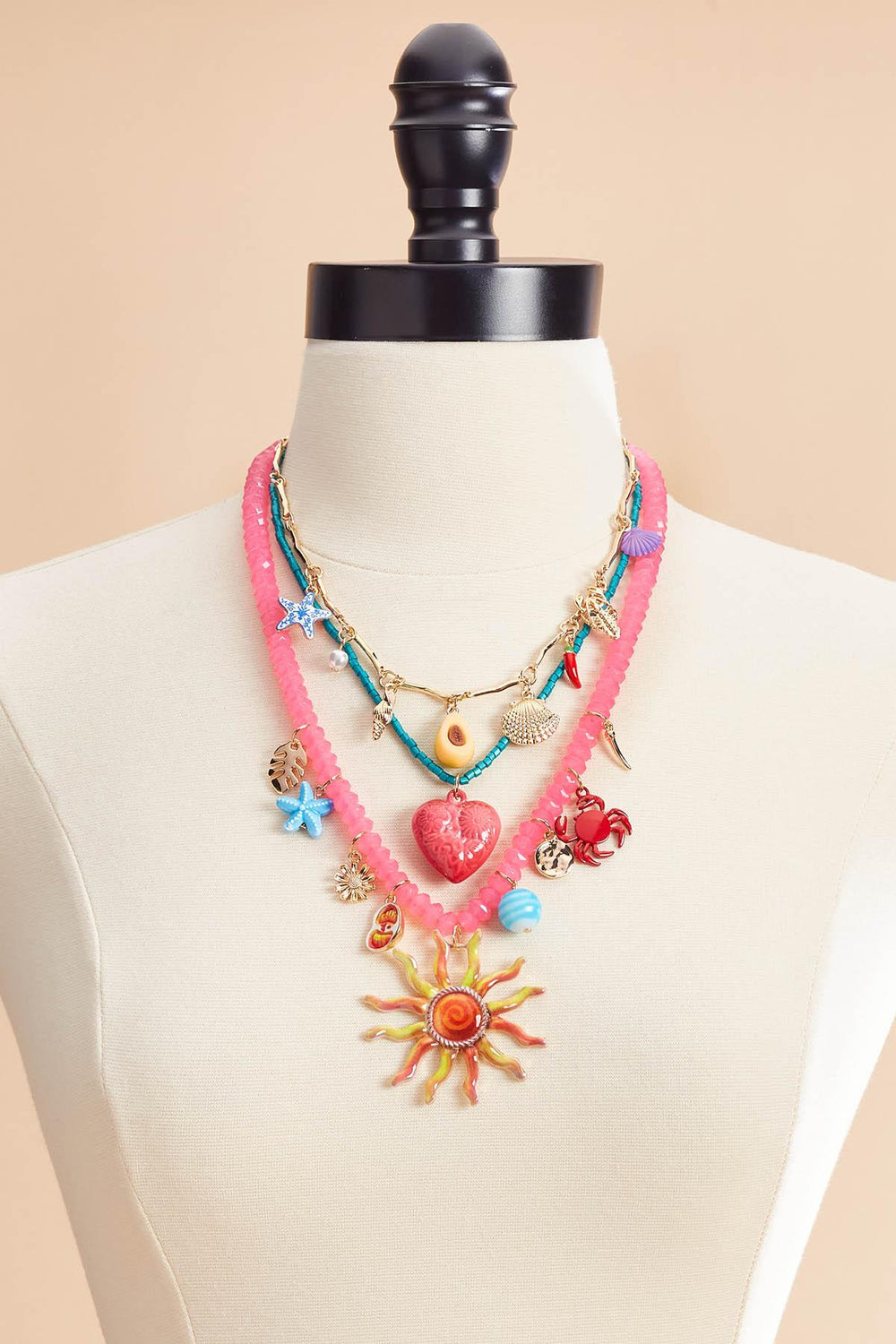 multi bead layered summer charm necklace Versona Jewelry