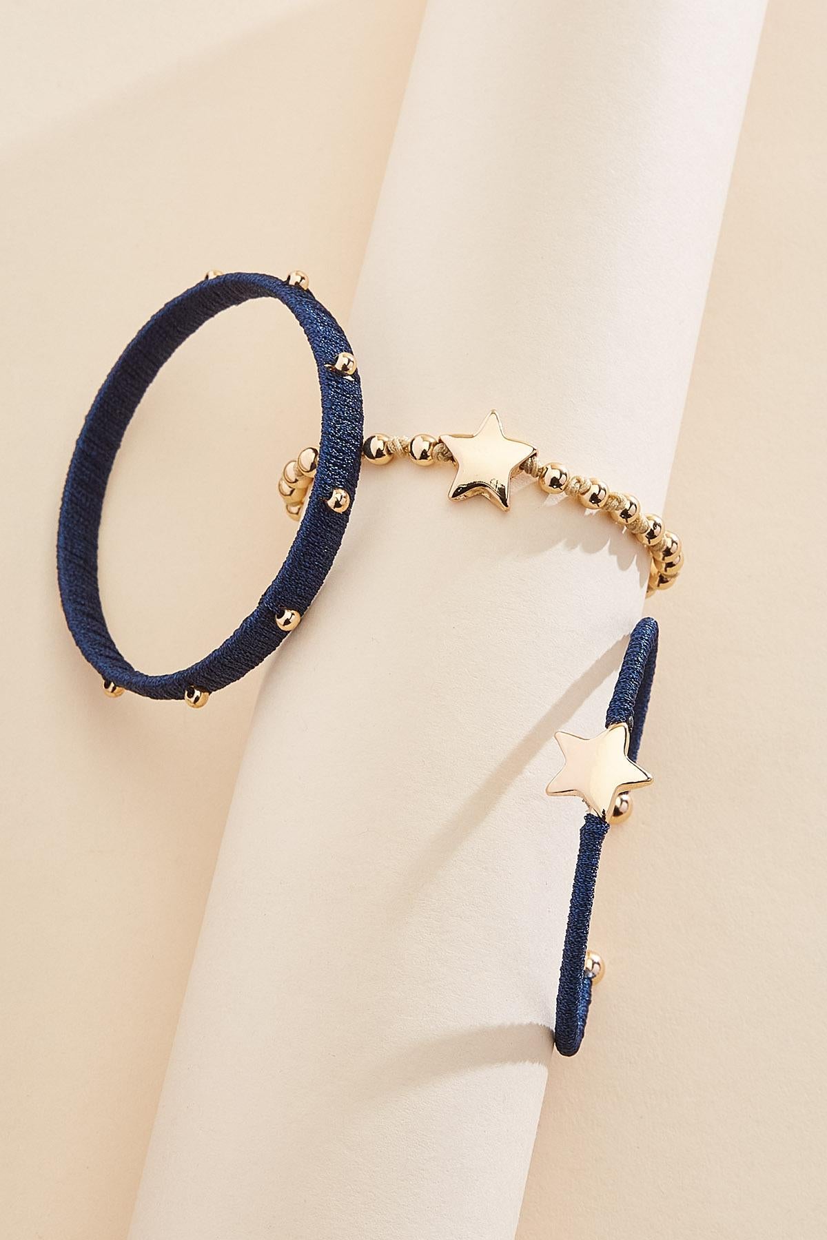 thread wrapped star icon bracelet stack set Versona Jewelry