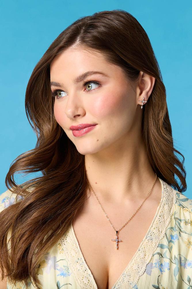 marquise stone cross necklace set Versona Jewelry|Accessories