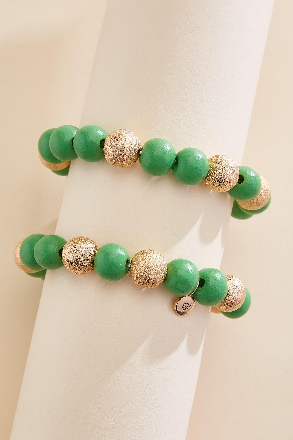 green gold wood bead bracelet set Versona Jewelry|Sale
