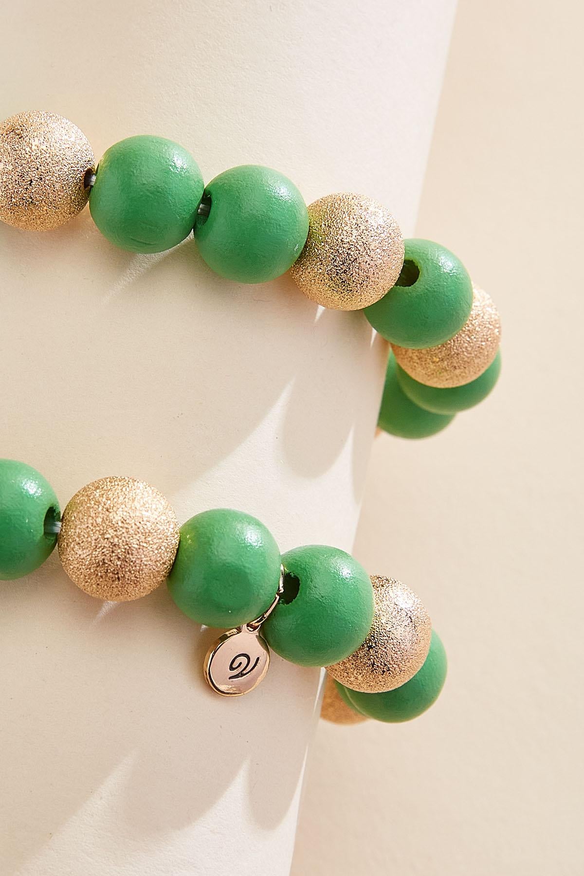 green gold wood bead bracelet set Versona Jewelry|Sale