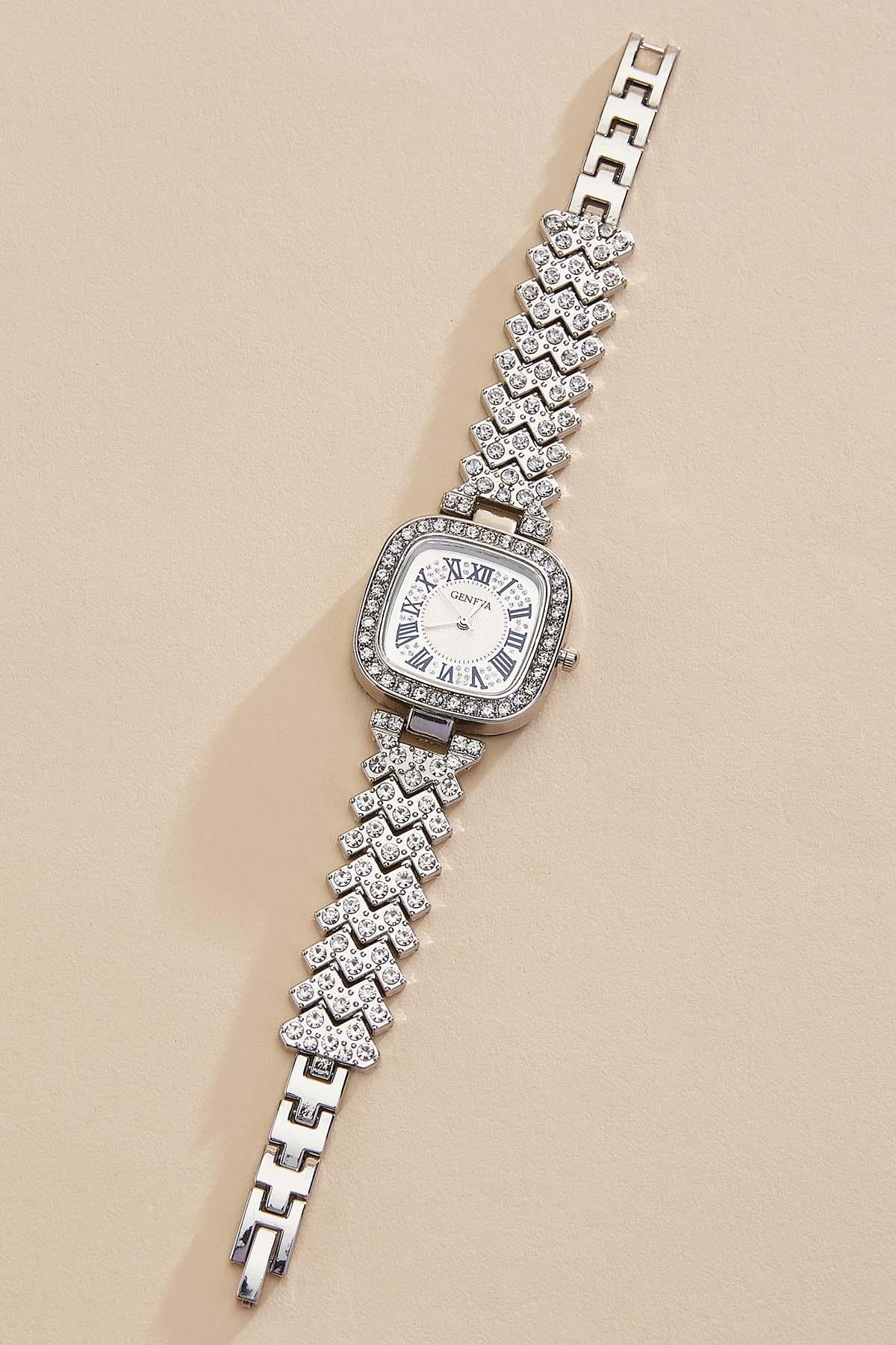embellished silver square watch Versona Jewelry