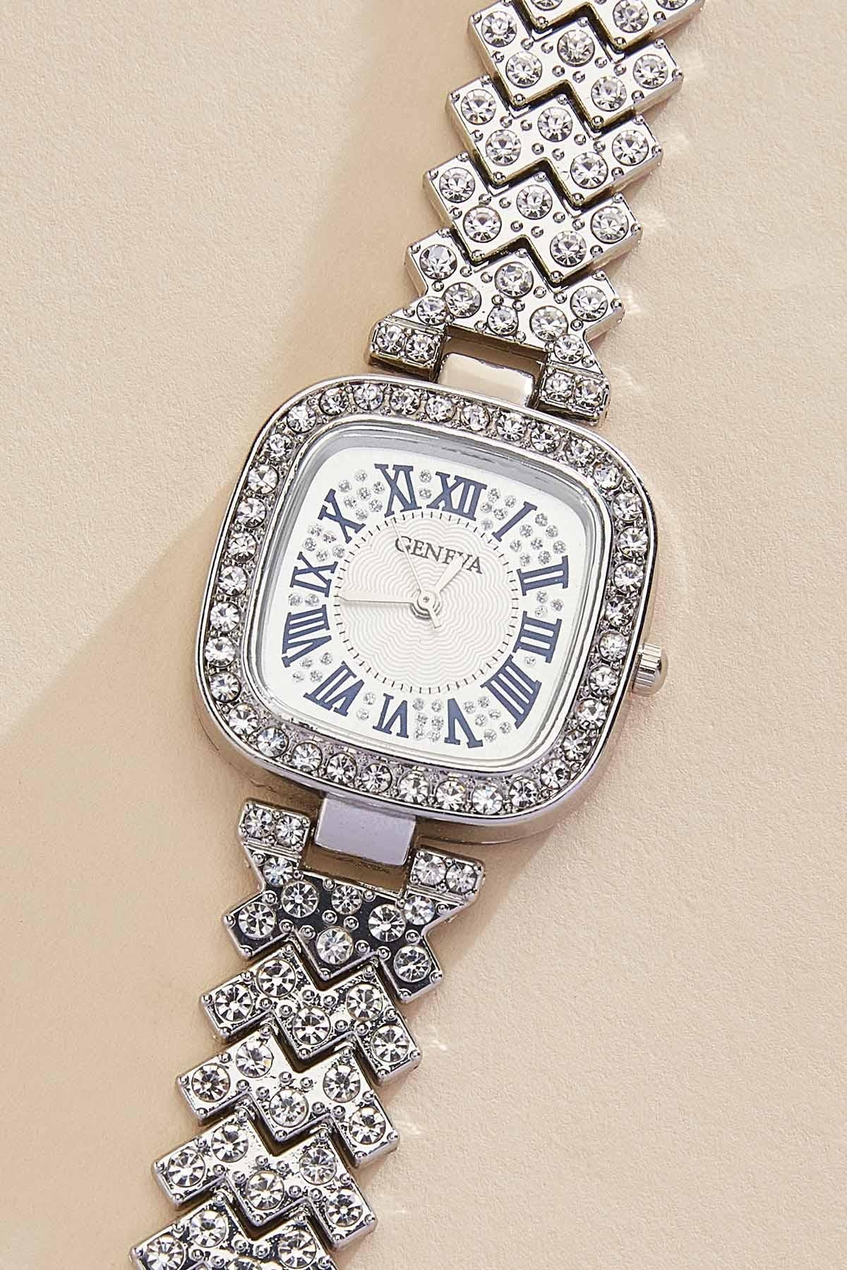 embellished silver square watch Versona Jewelry