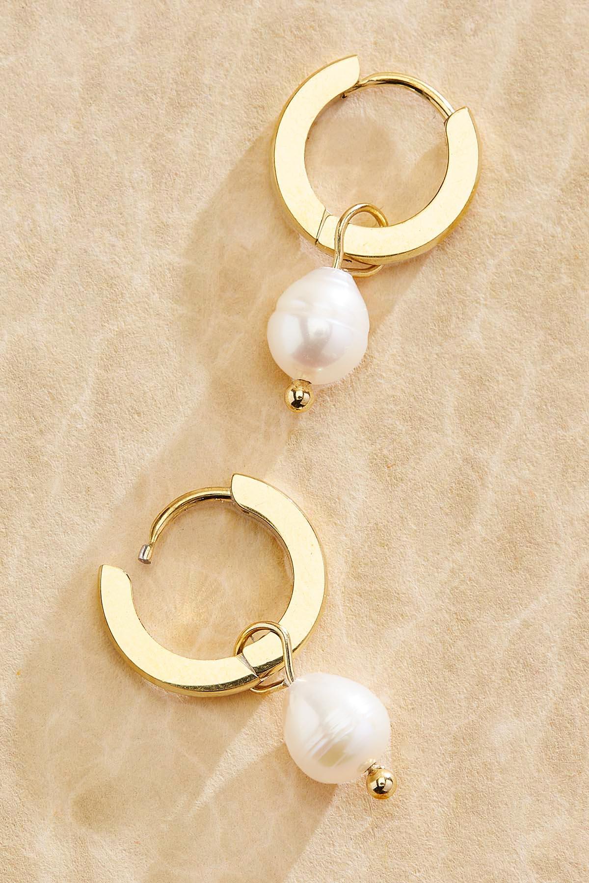 waterproof  freshwater pearl huggie hoop earrings Versona Jewelry
