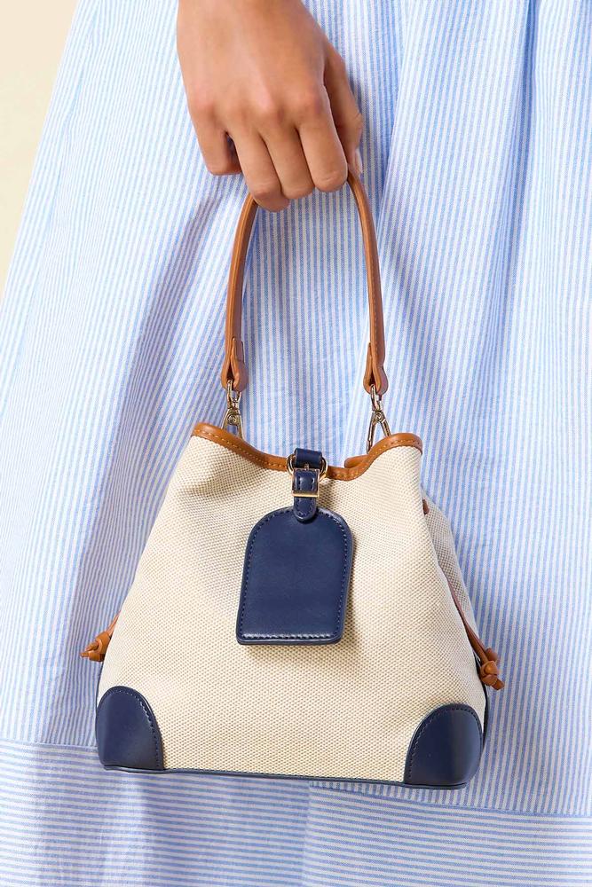 faux leather trim bucket bag Versona Accessories