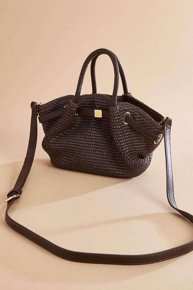 brown straw mini satchel Versona Accessories