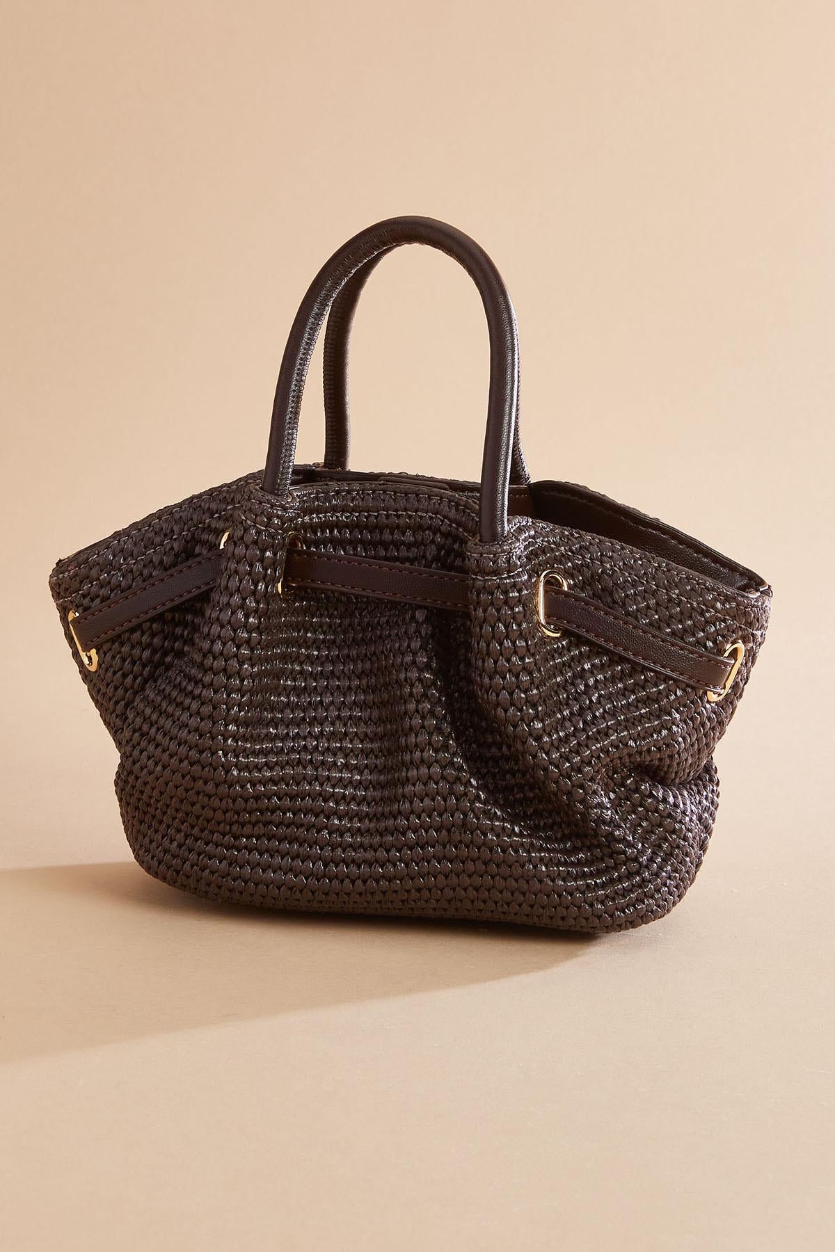 brown straw mini satchel Versona Accessories