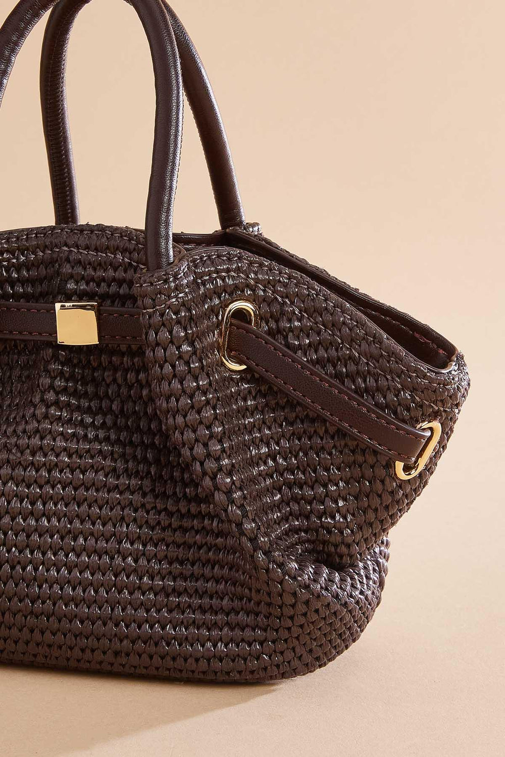 brown straw mini satchel Versona Accessories