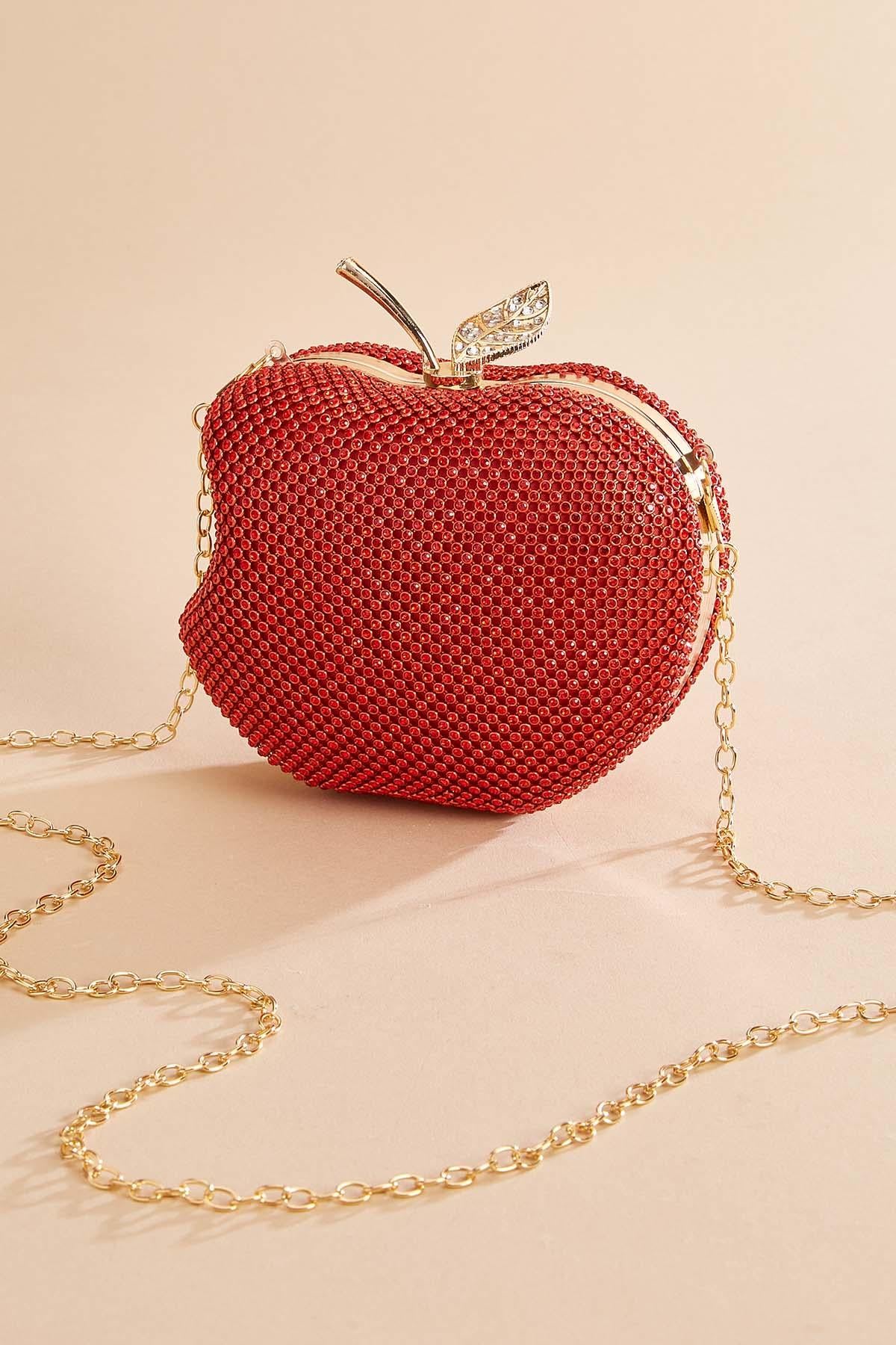 rhinestone embellished apple clutch Versona Accessories