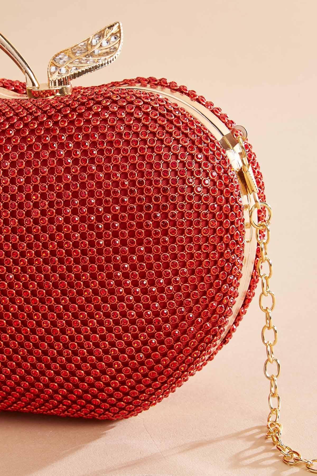 rhinestone embellished apple clutch Versona Accessories