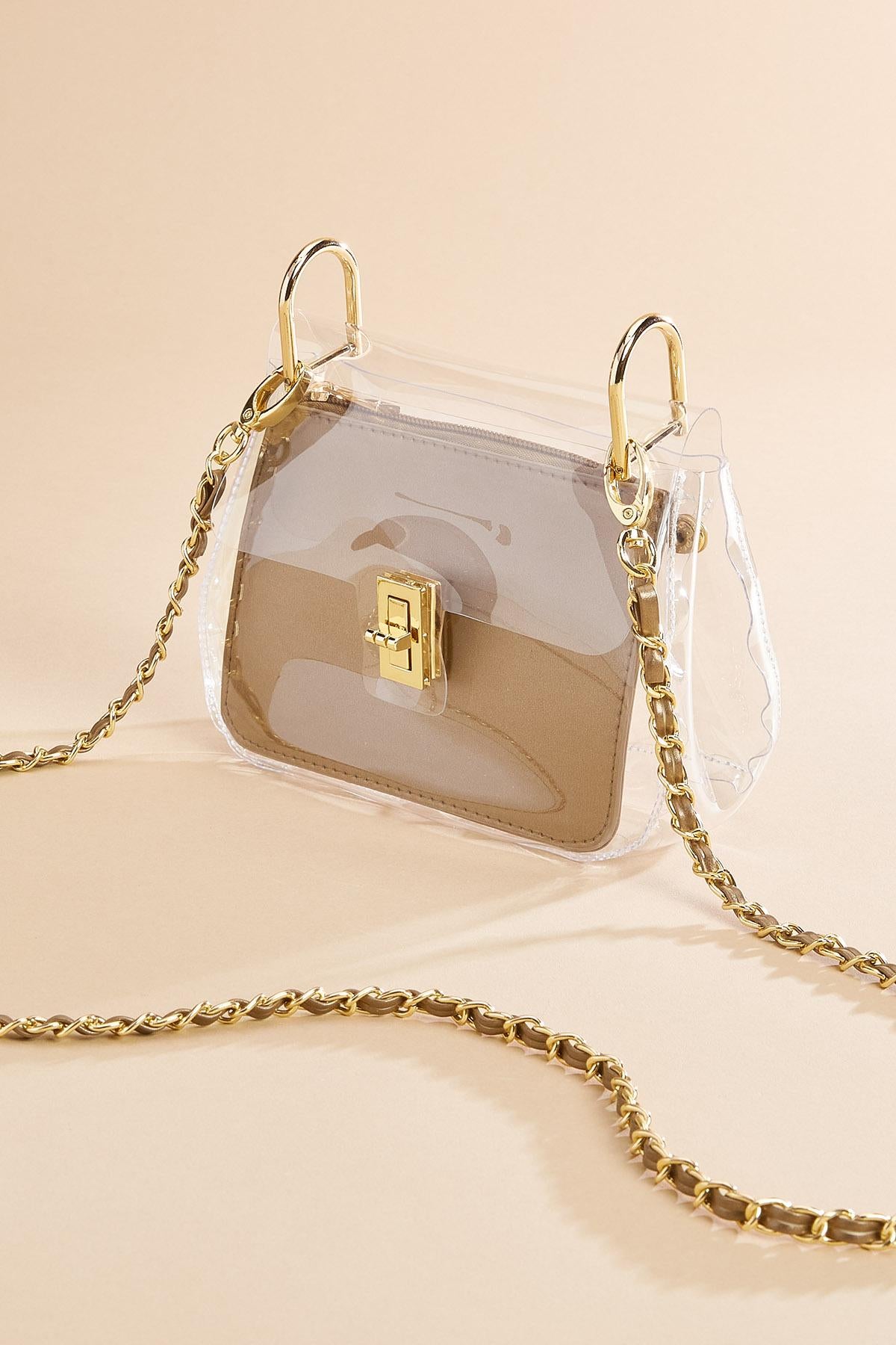 clear crossbody and faux leather pouch set Versona Accessories