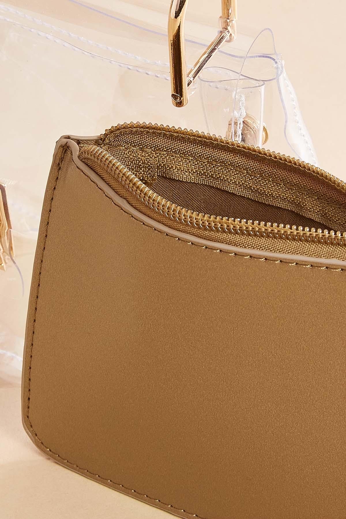 clear crossbody and faux leather pouch set Versona Accessories