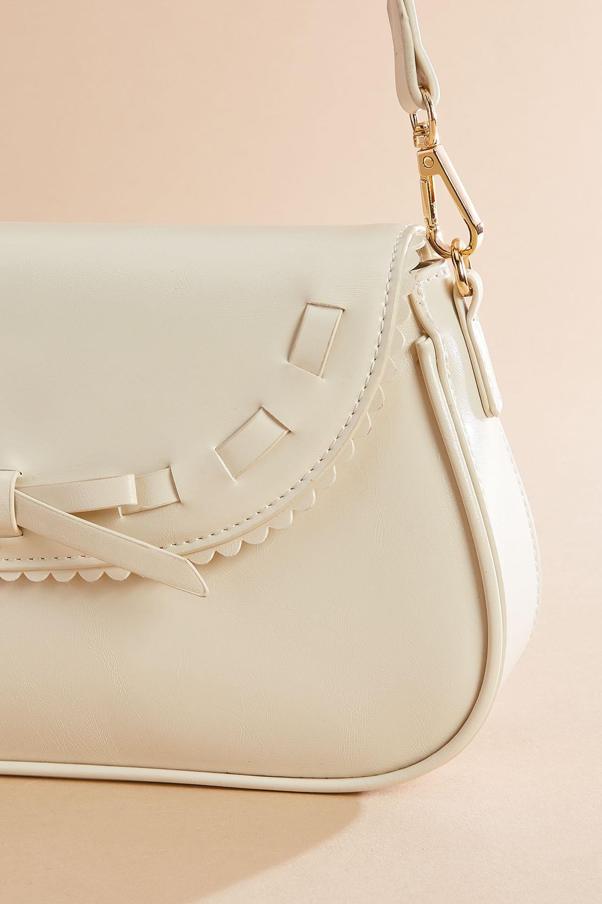 faux leather lace trim bag Versona Accessories