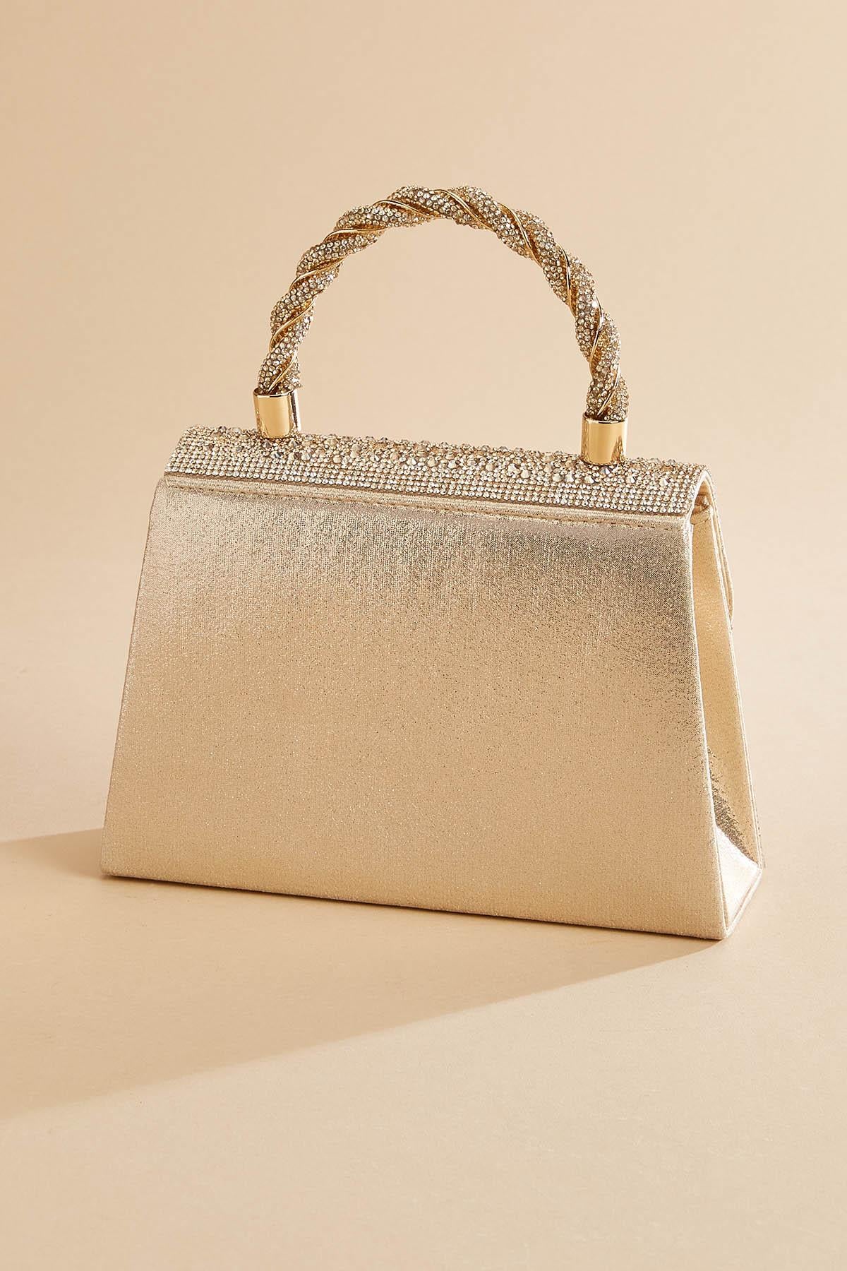 champagne beaded twist handle satchel Versona Accessories