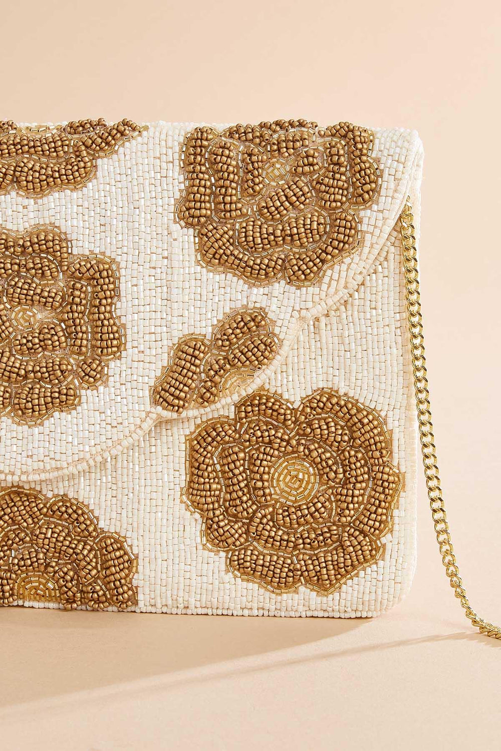 gold beaded rosette clutch Versona Accessories