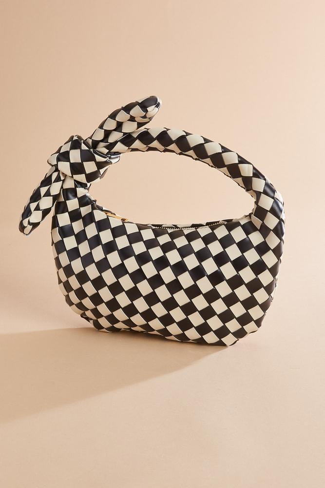 black white checked crescent bag Versona Accessories|Sale